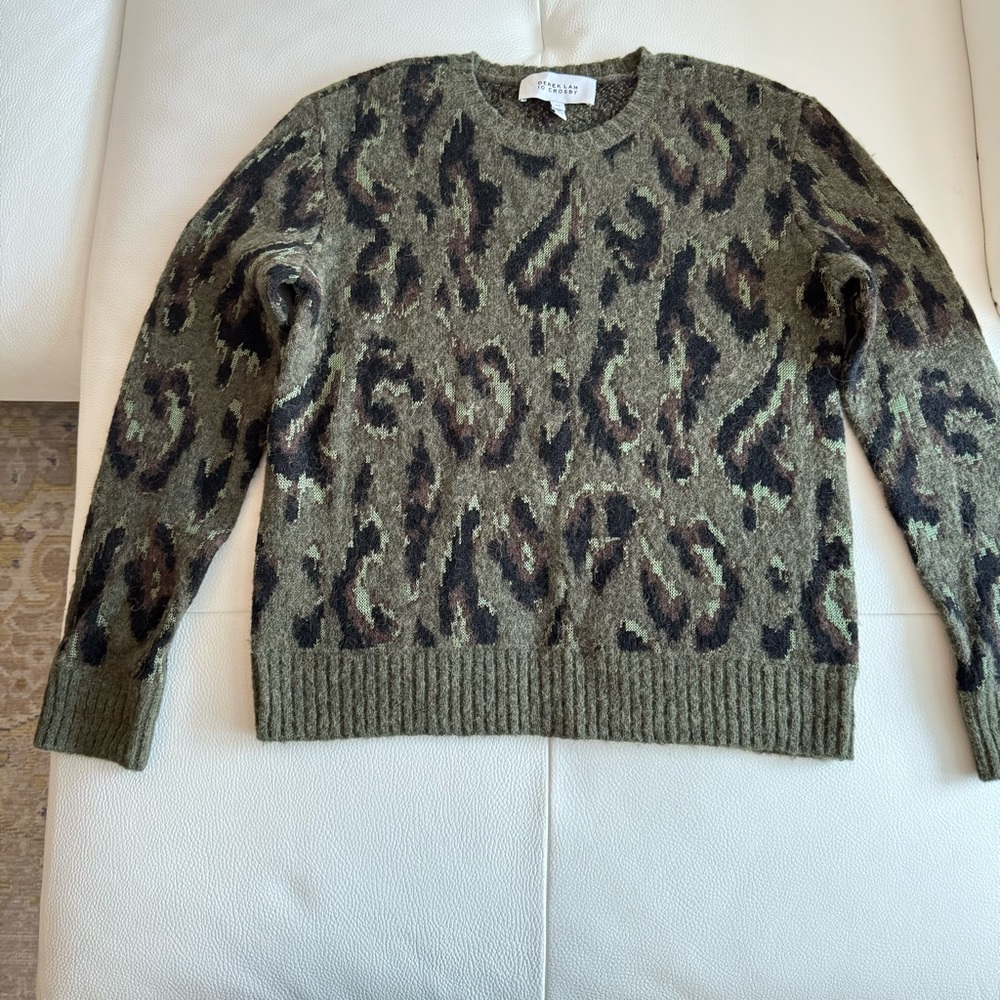 DEREK LAM 10 CROSBY  Evan Textured Leopard Sweater - Green Multi Size S - Picture 6 of 6